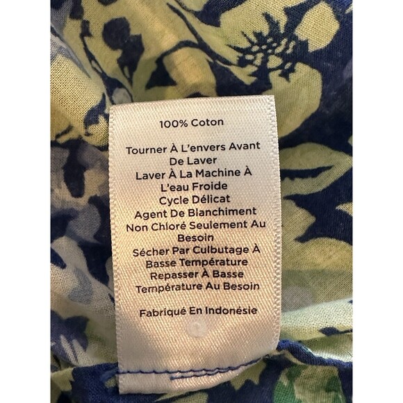 Talbots Blue Yellow White Floral Print LS Womens Top Size XS Ruffle Trim - Picture 8 of 8